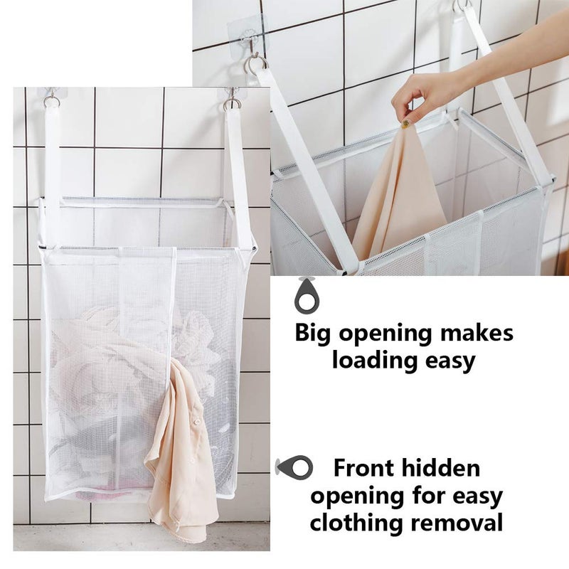 ALYER Wall Hanging Mesh Laundry Hamper,Over the Door Large Storage Bag with Big Metal Support Opening,Hardware Included (White) - Image 4